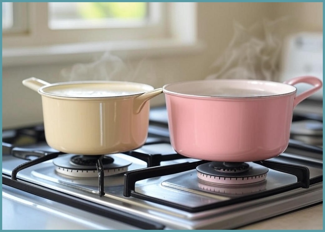 퀸센스 인덕션 로제 냄비 2개, 크림, 편수냄비 + 양수냄비, 1세트