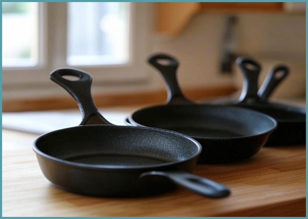 프리시즈닝 무쇠주물 양손 프라이팬 3종 세트 (22cm+26cm+양손 실리콘 핸들), 1개